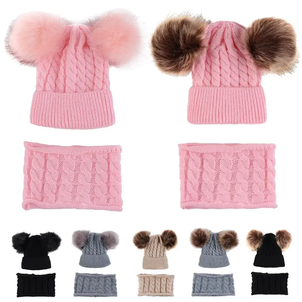 2PCS Baby Kids Cute Crochet Knit Pom Soft Hat With Scarf Toddler Winter Warm Beanie Cap With Scarf Set 0-2Y