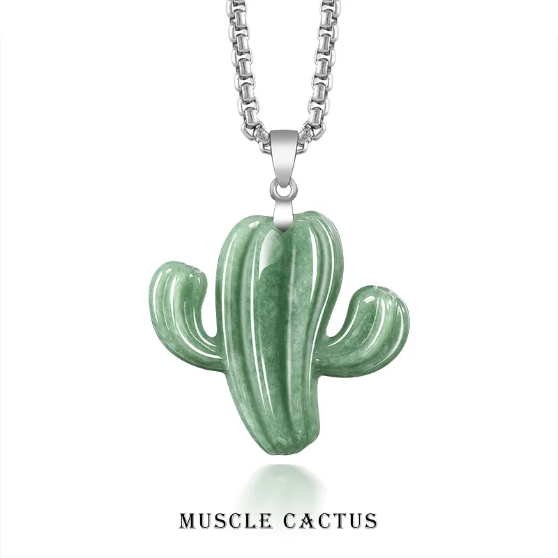 Colgante de Cactus de jadeíta verde guisante tipo A Natural, fianza de plata de ley S925, collar llamativo Unisex de moda