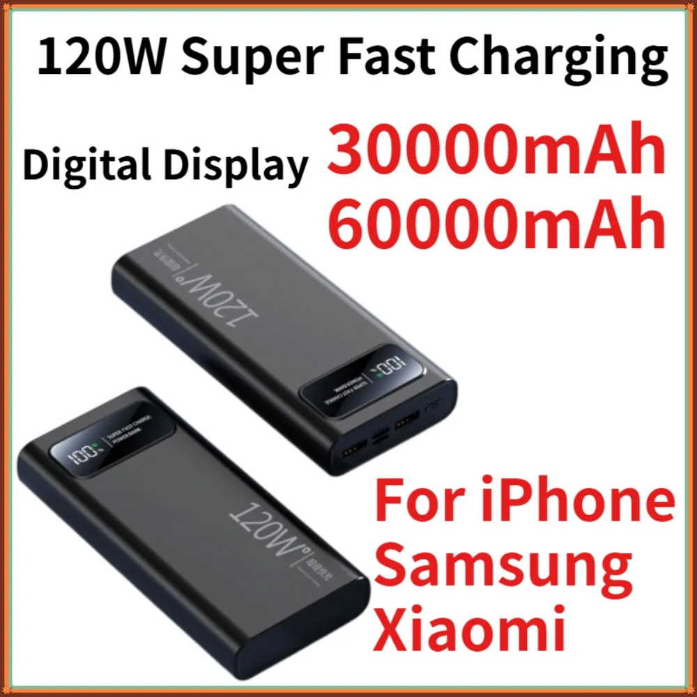 60000mAh Power Bank 120W Super Fast Charging Portable External Battery Digital Display for iPhone Samsung Xiaomi PowerBank