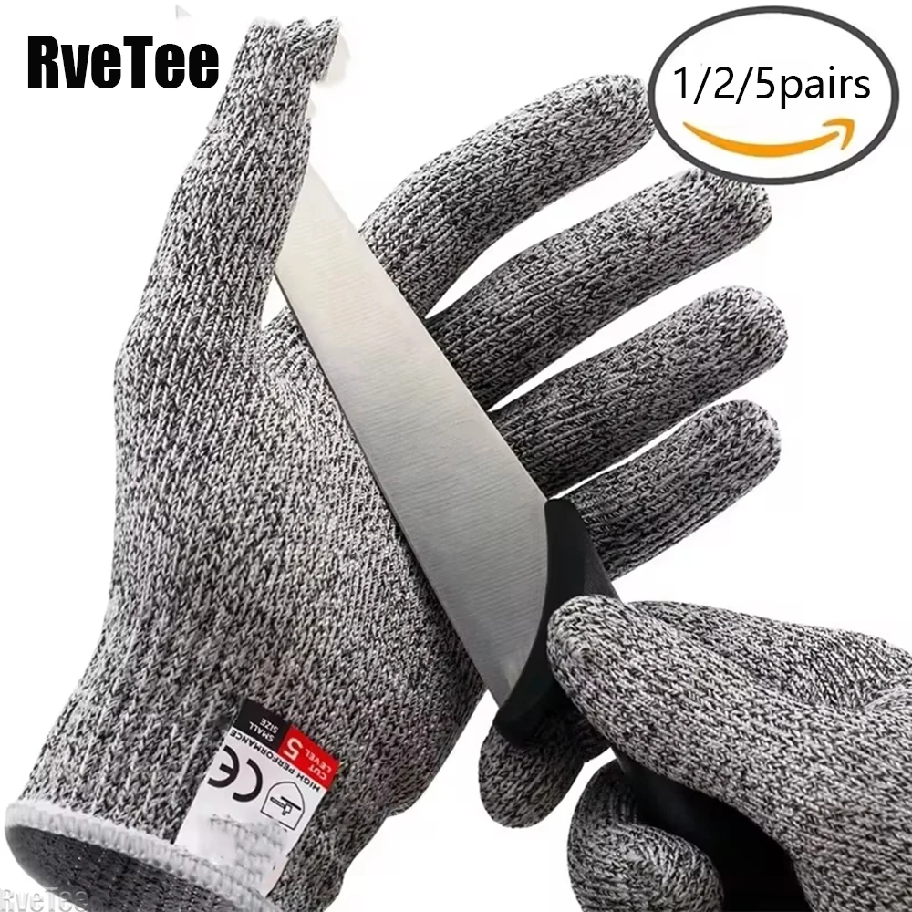 

1/2/5 пар вязаных перчаток HPPE 5-го уровня защиты от порезов для кухни и сада, износостойкие перчатки для работы со стеклом и строительных работ, защита от проколов