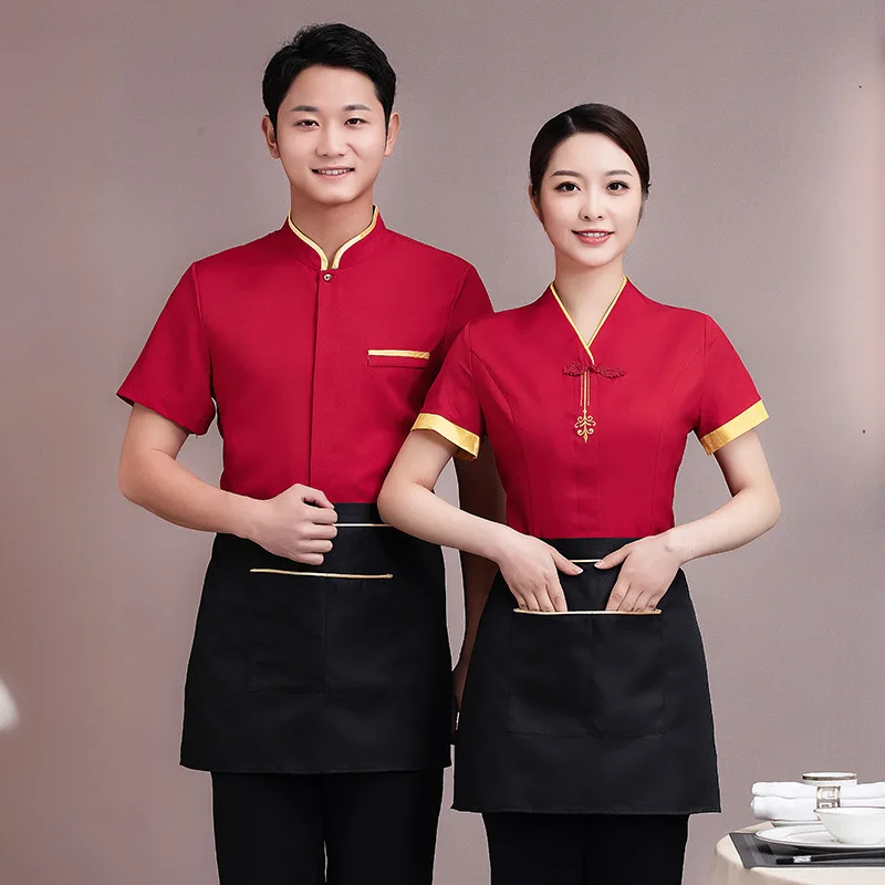 

Hotel Waiter Workwear Women's Short-Sleeved Chinese Restaurant Hot Pot Tea House Dining Restaurant Lobby Long-Sleeved Spring and