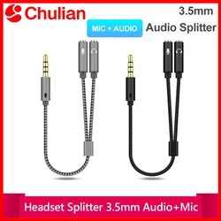 Headset Splitter 3.5mm Audio+Mic Stereo Headphone Splitter Audio 3.5mm 4 Pole Jack Y Cable for PS4,PC Gaming Headset,Xbox One