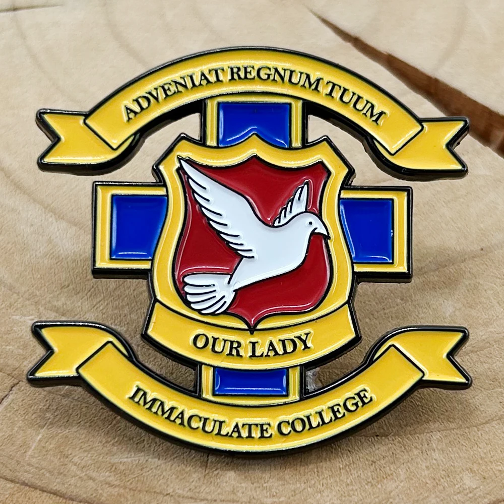 Derry Girls School Crest Enamel Pin Our Lady Immaculate College Badge Peace Dove Brooch Comedy Peripheral Fans Gift