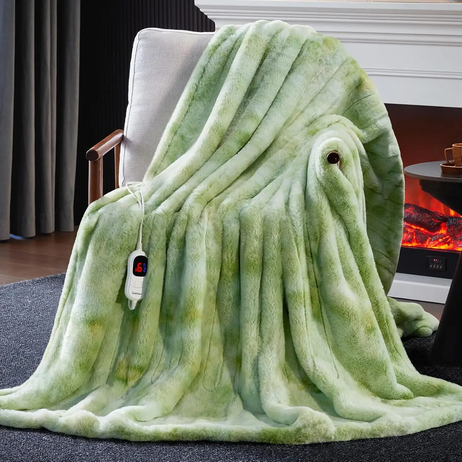 

Электрическое одеяло из мягкого искусственного кроличьего меха с 10 уровнями нагрева, 5 вариантами таймера, автоматическое выключение, можно стирать в машине (50x60 светло-зеленого цвета)