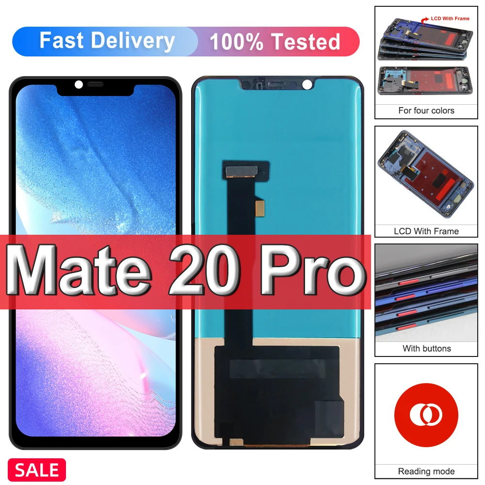 TFT Mate20 Pro Screen For HUAWEI Mate 20 Pro LCD Display LYA-L09 L29 AL00 Touch Screen Digitizer Assembly Replacement with Frame