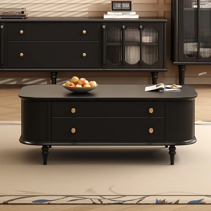 Nordic Vintage Black Premium Solid Wood Rectangular Table – Multifunctional Storage Coffee & Side Table for Living Room