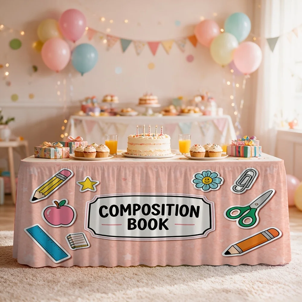 Birthday-themed stationery print tablecloth, suitable for party events, kitchen and dining room decoration