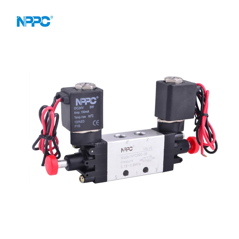 NPC220-06 Bus door booster solenoid valve double heads leadwire type or DIN connector optionalавр переключатель 220 вольт