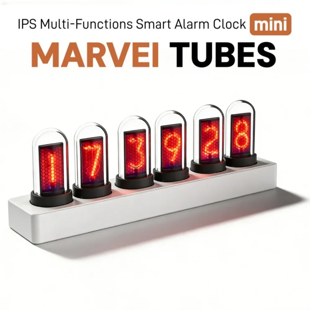

Nixie Tube Clock Retro Digital LED, Vintage Desk Alarm Clock with RGB Light, Steampunk Decor for Living Room Desktop Gaming Room