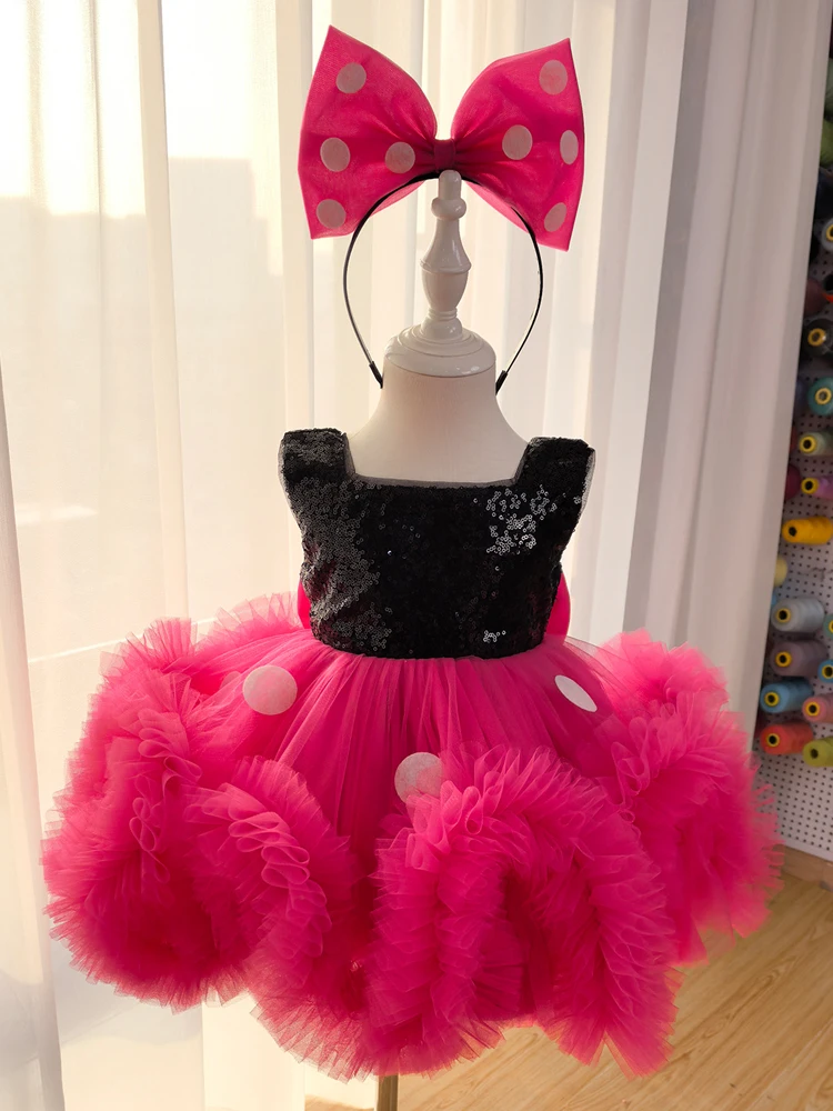 Girl's Rose Red Fashion Princess Dress Children's Fashion Dress for Walking Show High End Birthday Stage Performance Dress