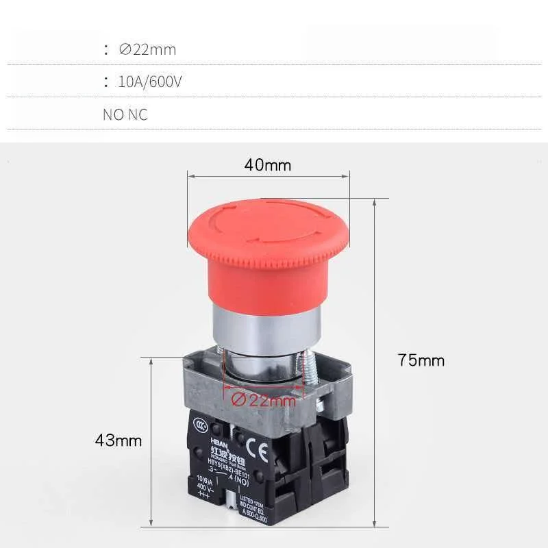 XB2BS542C emergency stop button switch normally closed mushroom head emergency stop knob rotation reset 220V