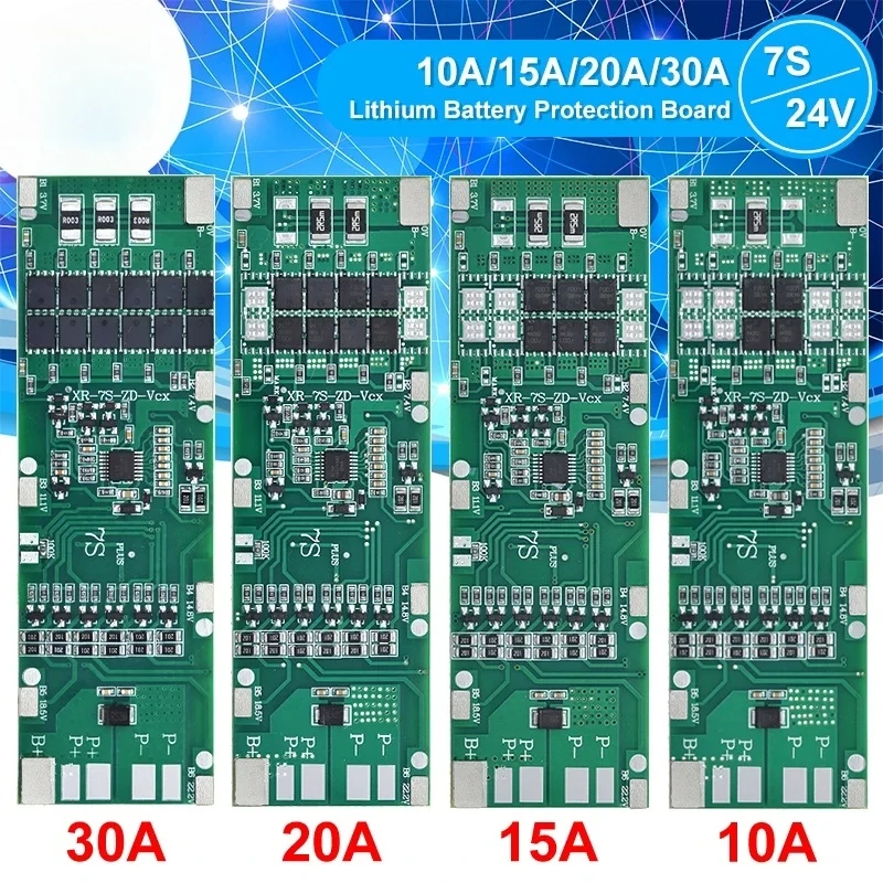 BMS 7S 24V 10A 15A 20A 30A Li-ion 18650 Battery Charge Board With Balance Function Short Circuit / Temperature Protection