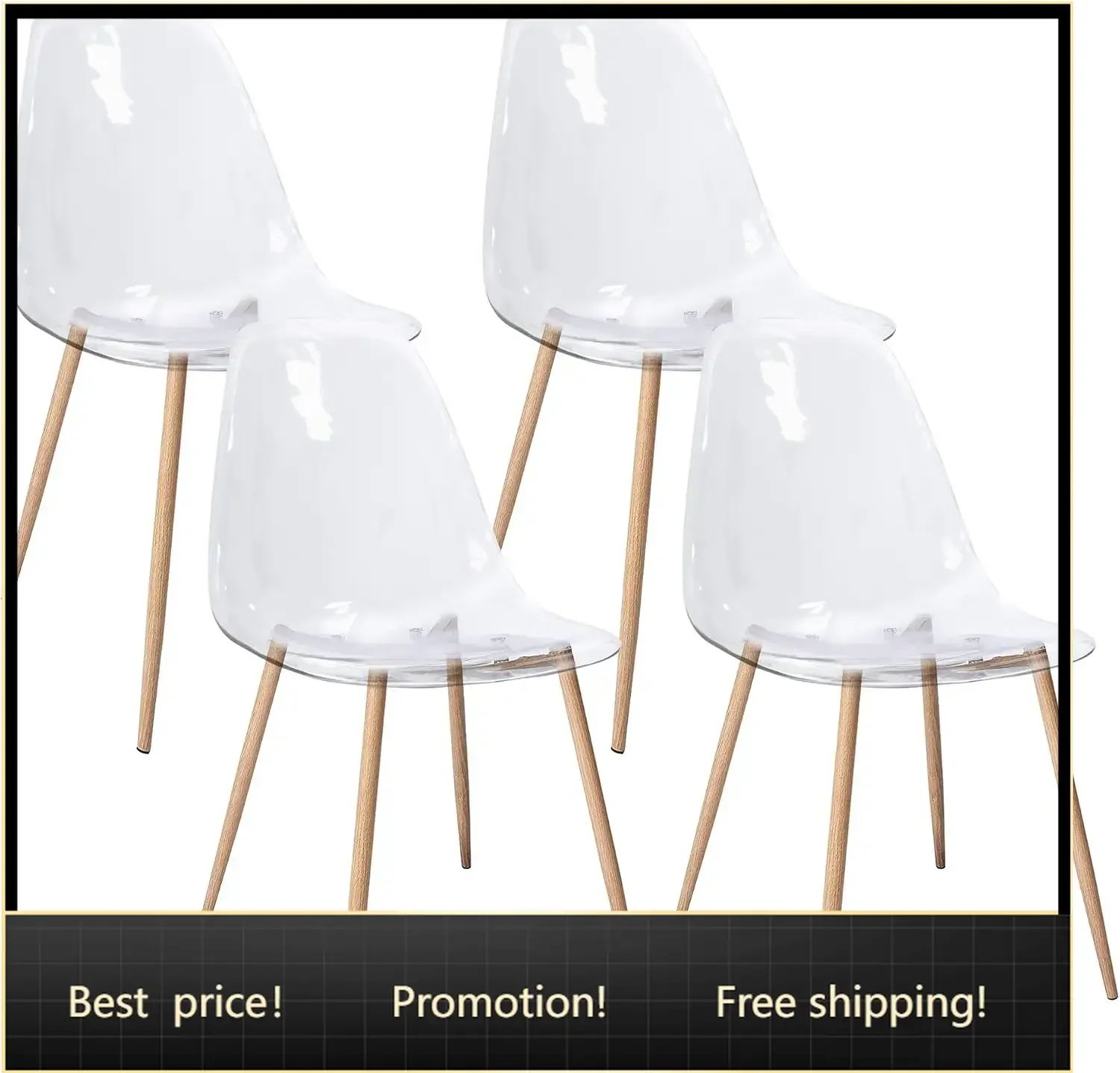 Acrylic Ghost Crystal Clear Seat,Modern Plastic Shell Accent Side Chairs for Kitchen, Dining, Living, Guest, Bed Room, Set