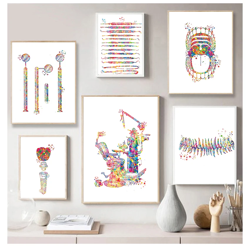 Anatomy Canvas Painting Dentist Gift Picture Medical Wall Art Watercolor Print Clinic Decor Dental Equipment Poster Teeth