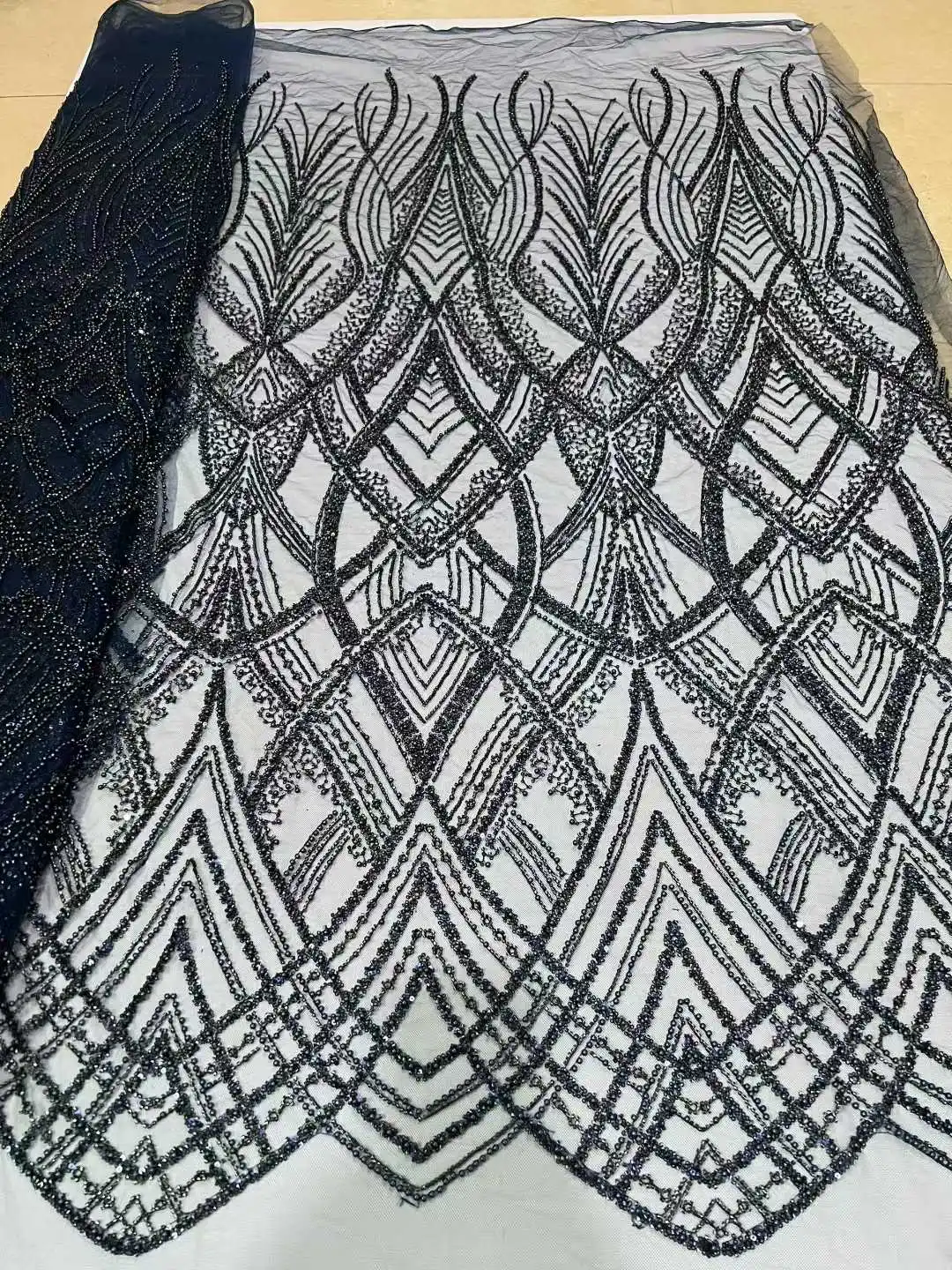 Luxe gouden Afrikaanse kralen pailletten parel kant Franse tule stof van hoge kwaliteit Nigeriaans ontwerp voor feestjurk naaien