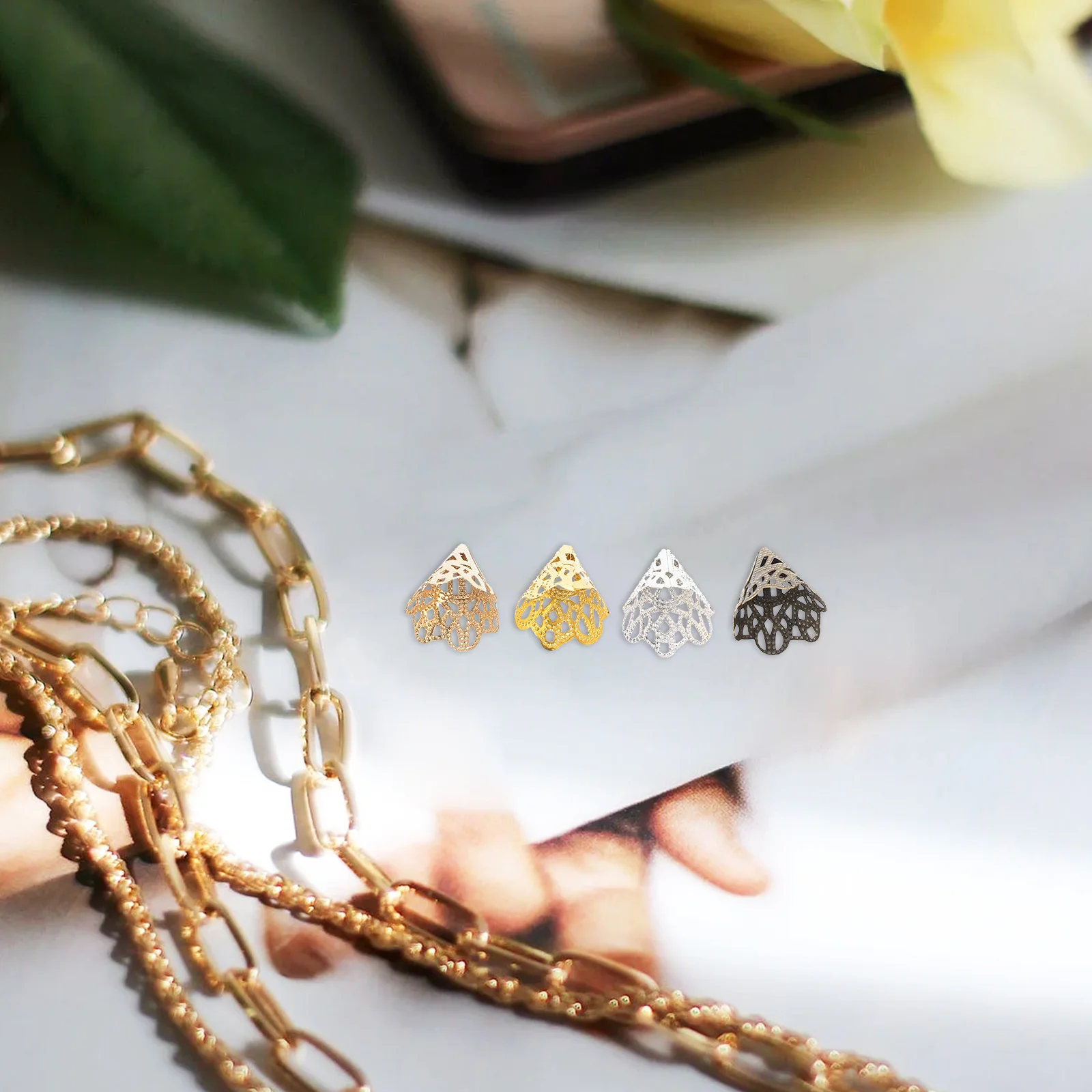 120Pcs No Fade Beads Caps for Long Term Wearing DIY Jewelry Making Materials Unique Shape Metal End Caps Metal Embellishments