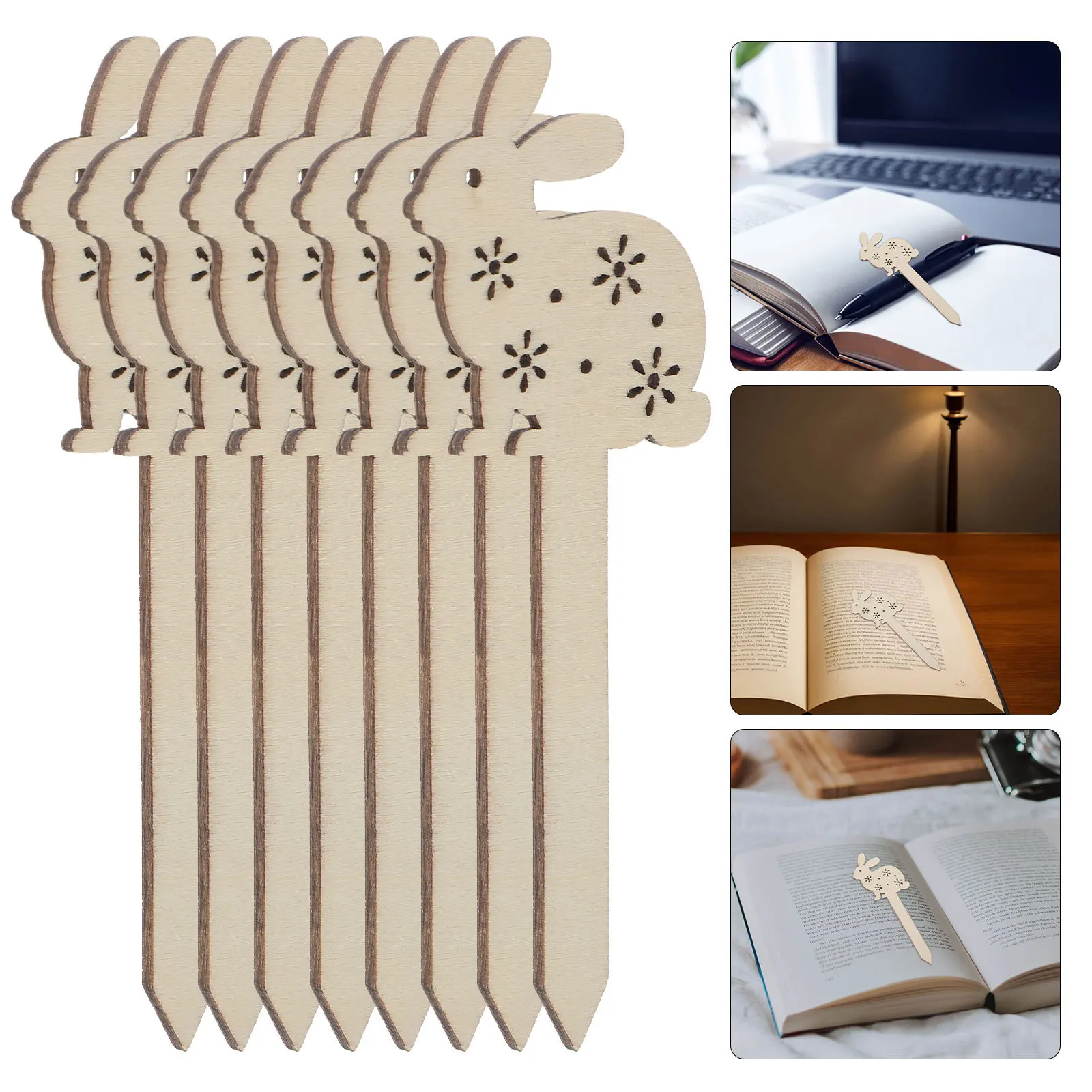 

20Pcs Easter Rabbit Wooden Bookmarks Unfinished Blank Craft Kit for DIY Decoration Novelty Reading Accessories
