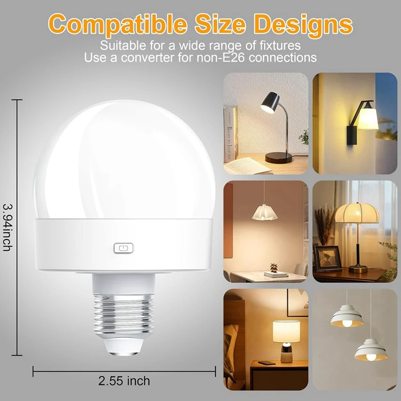 Imagem -06 - Lâmpadas Recarregáveis com Bateria 300lm E26 Parafuso na Lâmpada para Lâmpadas com Controle Remoto Regulável e Temporizador