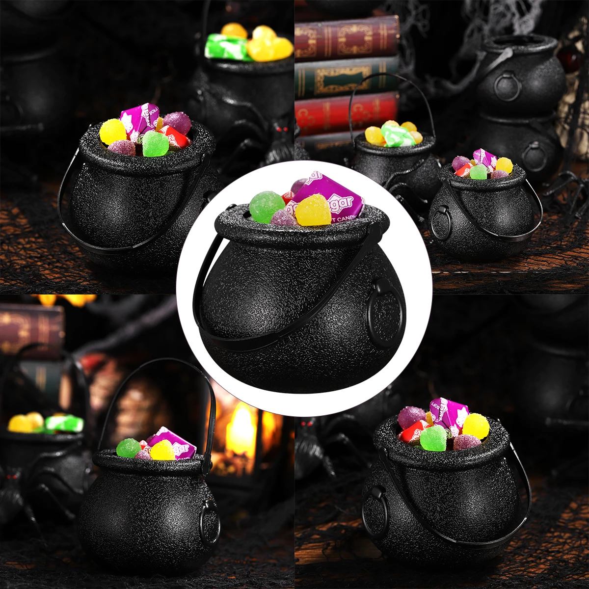

Candy Bucket Halloween Pail Sweet Jar Party Supplies Skirt Black Monster Holder