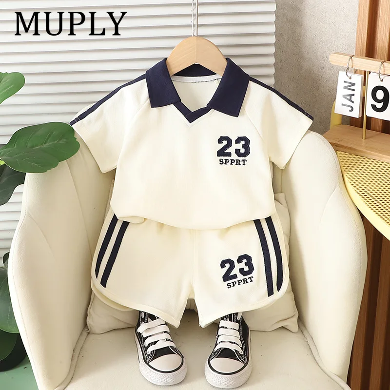 Children's Short Sleeve Polo Shirt Set Trendy And Stylish Two-Piece Summer Outfit for Boys