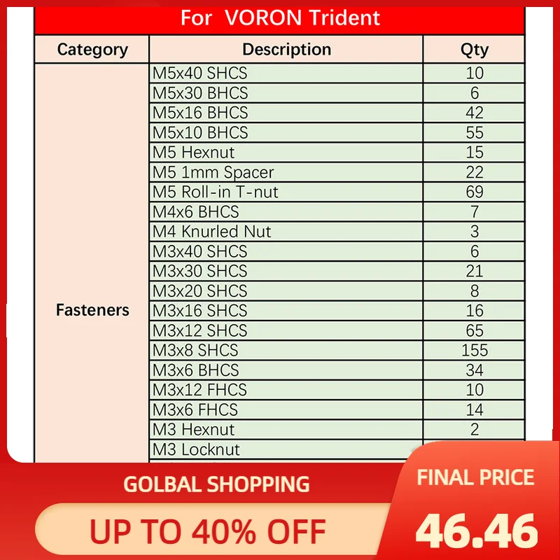 NAZE Voron Trident 3D Printer DIY Project Fasteners Screws Nuts Full Kit For Voron Trident  Parts