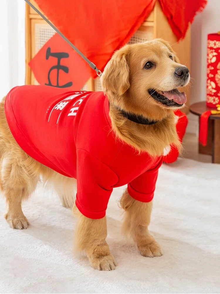 Winter Clothes For Large Medium Dogs Warm Red Hoodies Sweatshirt New Years Eve Outfit Girl Boy Sweater Polar Fleece Pets T-shirt