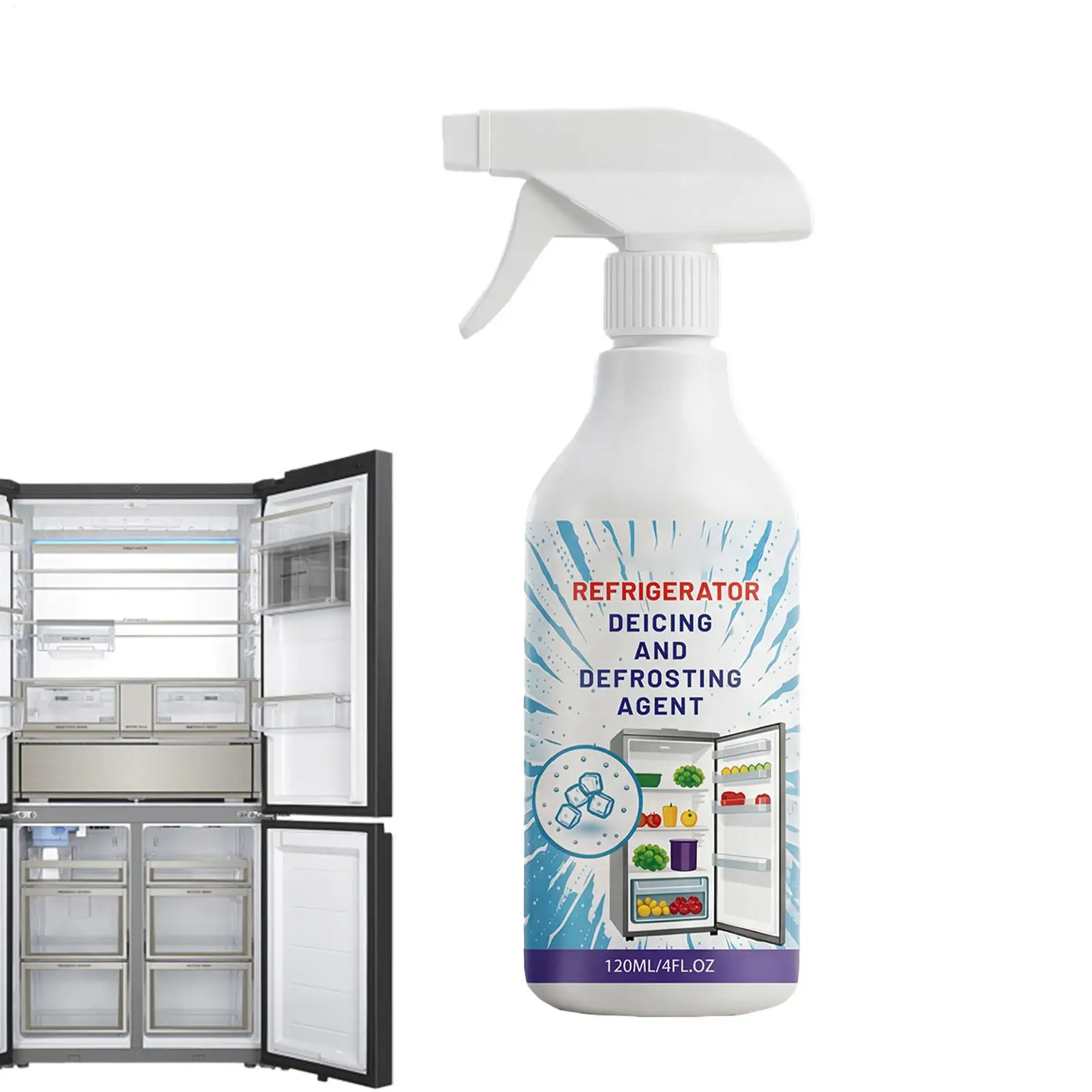 Freezer Defrost Spray 120ml Fast-Acting Ice Melting Refrigerator Ice Remover Spray for Fridge Window Windshield Keyholes Home