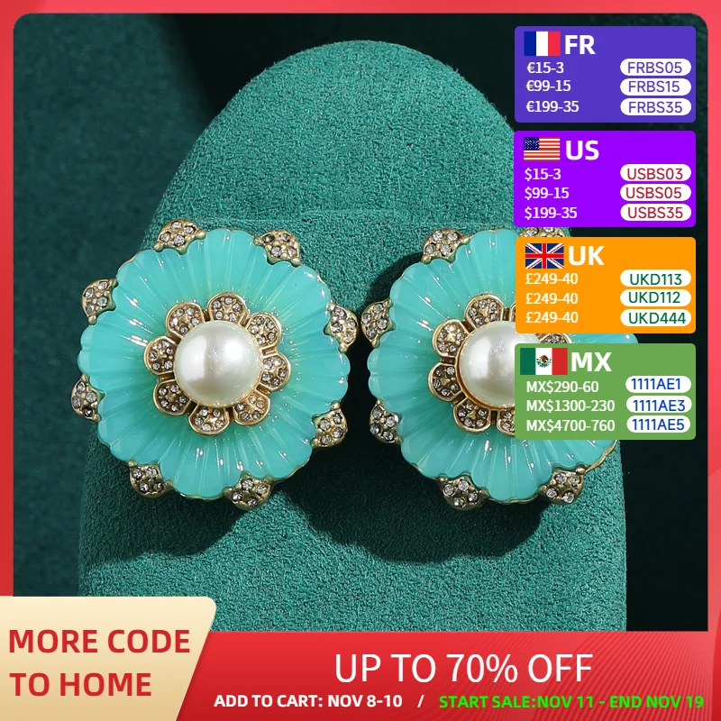 

Vintage Blue Glaze Pumpkin Earrings Stud With Pearl Flower Accessories For Women Halloween Wedding Luxury Designer Jewelry 2025