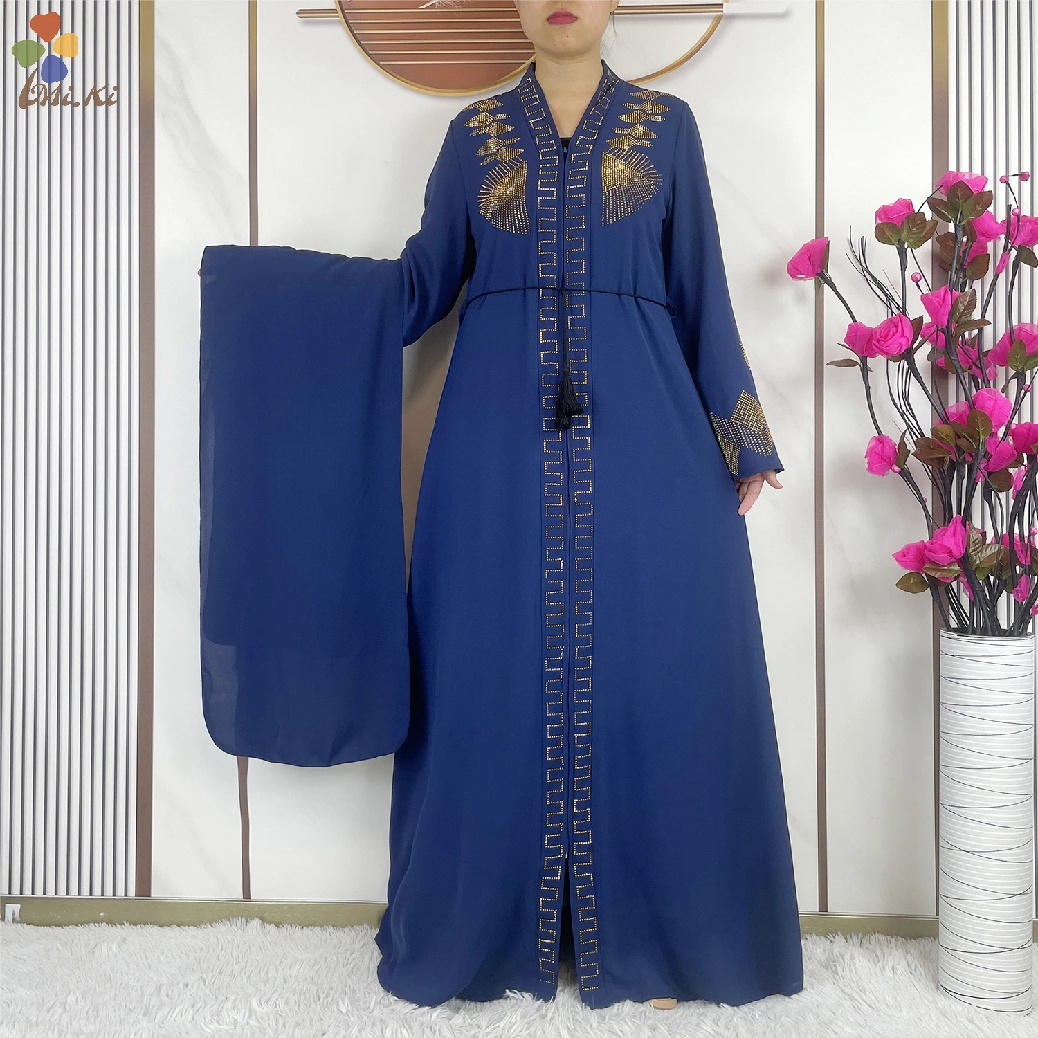 Muslim New Fashion Dress Chiffon Cardigan Robe Loose Women Islamic Clothing African Women Open Robe with Zipper Dubai Clothing