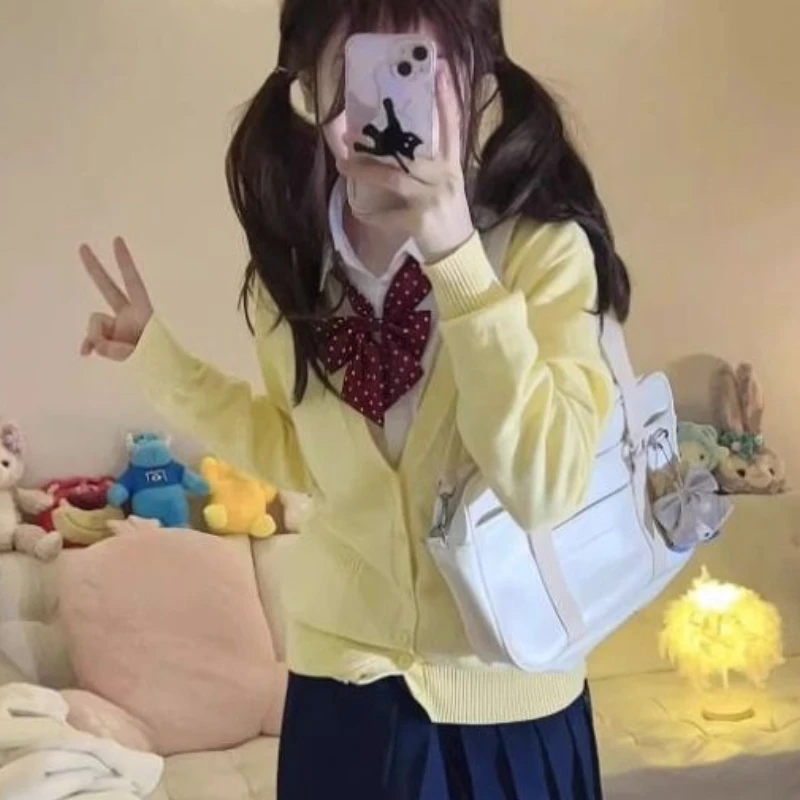 Yellow Knitted Cardigan Coat Women\'s Autumn/Winter Knitted Sweater Anime Yellow Coat Long Sleeve Sweater V-neck Cardigan