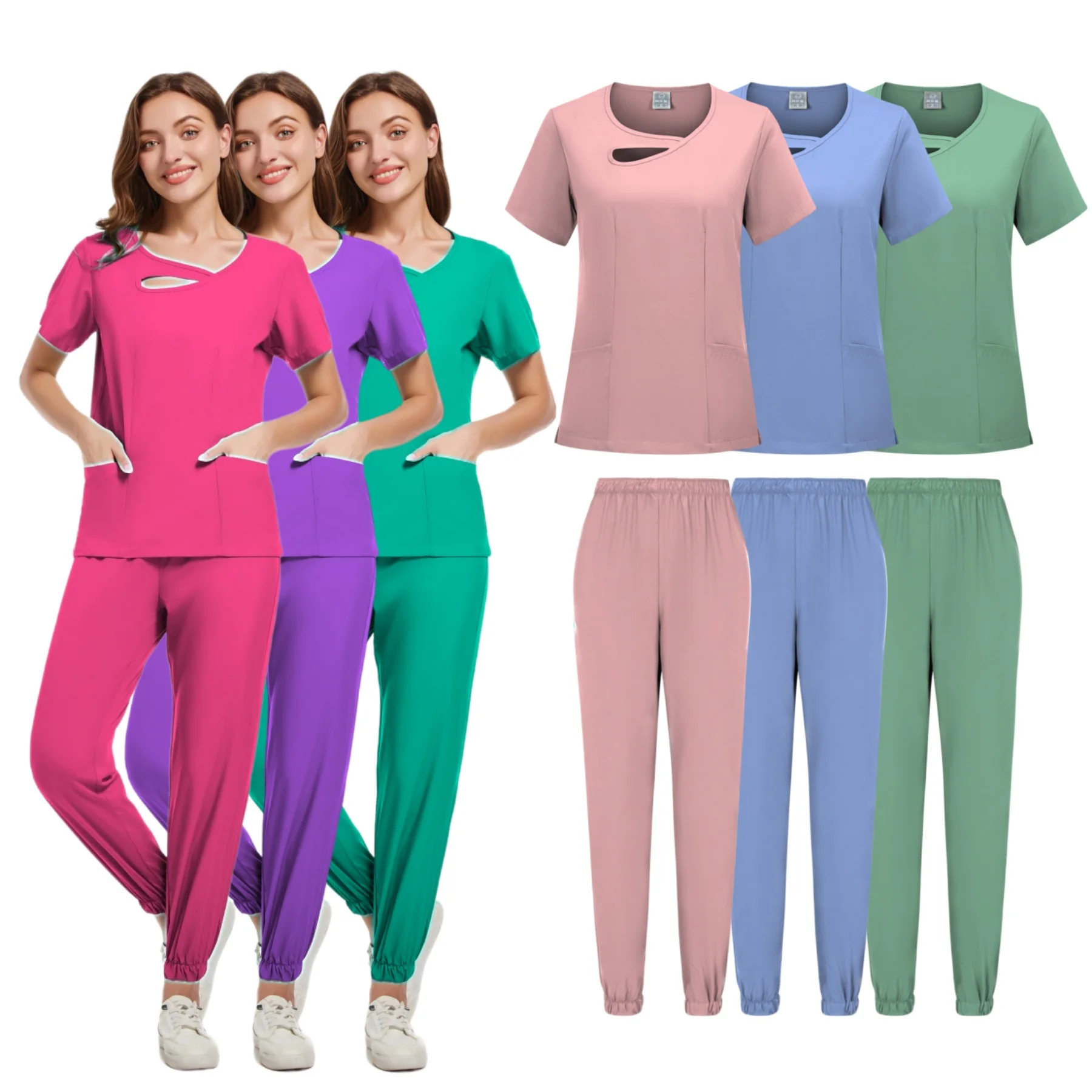 Uniformes cirúrgicos femininos, Conjuntos de Enfermagem Enfermeria, Top Pants Articles, Uniforme médico, Scrubs, Salão de beleza clínica, Ternos hospitalares