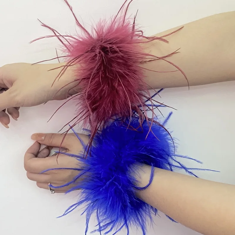 Real Ostrich feather cuff plumes bracelet for women white Cuffs pens Shirt with feathers girls fur cuffs ornament boa plume