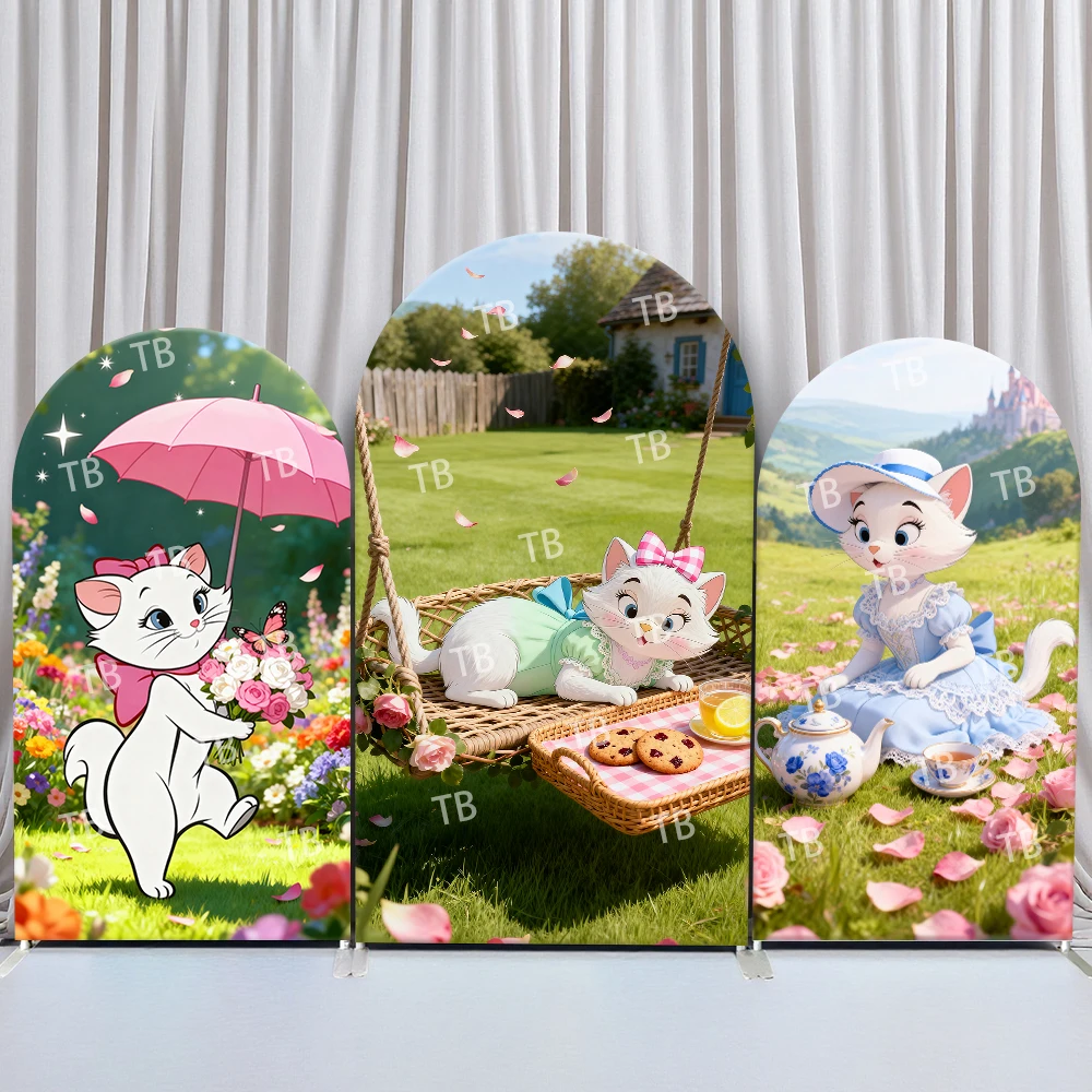 

Mary Cat Arch Backdrop Cover Birthday and Baby Shower Pastel Bow Garden Theme for Kids Party Cute Photo Booth