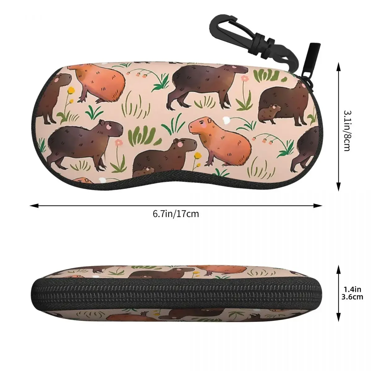 Capybara - Cute Green And Brown Animal Illustration Pattern Shell Glasses Case Protective Sunglasses Box Soft Eyeglass Bag Pouch