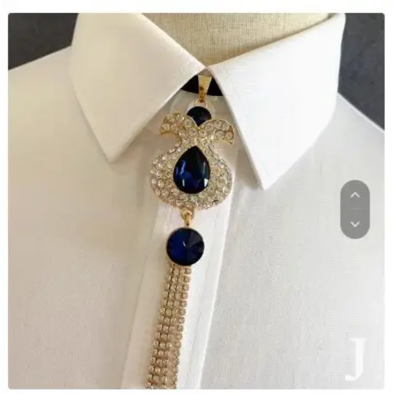 Men's Classical Full Diamond Tie, Ethnic Style Gemstone Metal Tie, Groom's Collar Flower