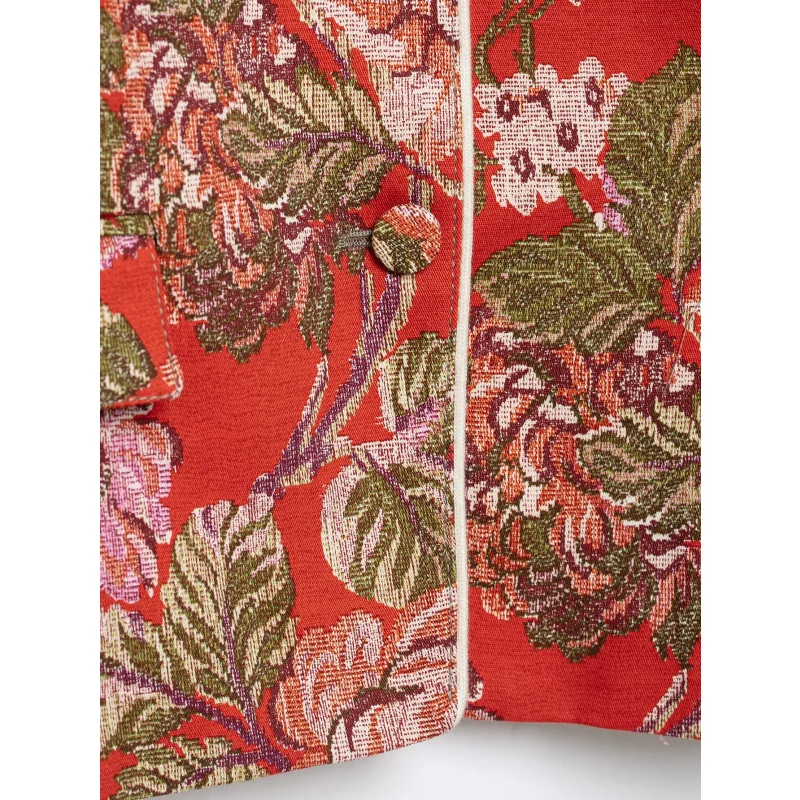 2026 Frühling Herbst Neue Damen Blumen-Jacquard-Print Stehkragen Kurzer Blazer Langarm mit Taschen Vintage Blumen-Anzugjacke – Detail 9