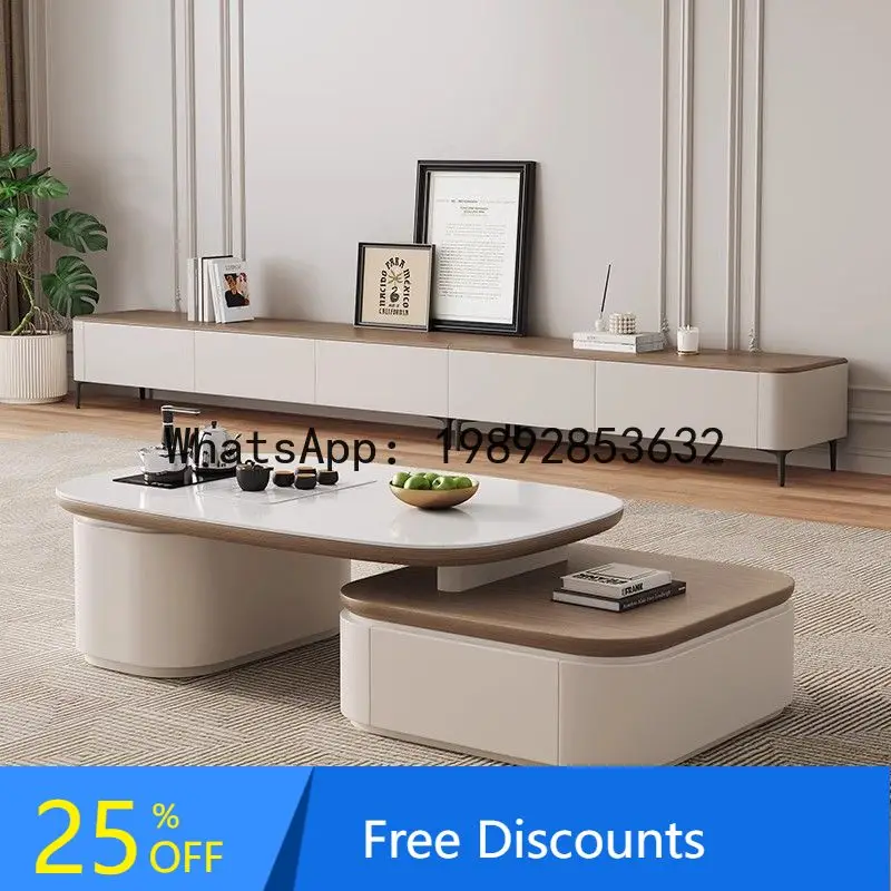 

CZ Solid Wood Rock Slab Kung Fu Tea Table Tea Bar Machine Combination Living Room Modern Multifunctional Integrated Tea Table