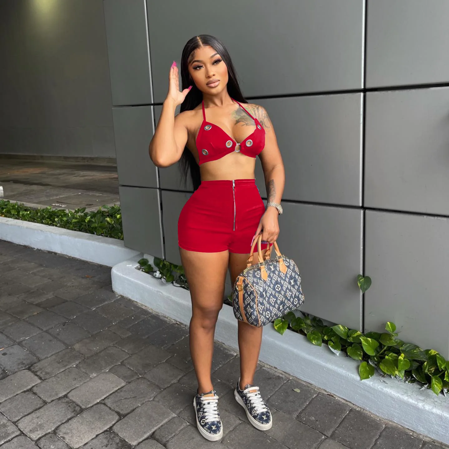 Crop Bikini Top 2 Piece Short Pant Set Outfits Tracksuit 2023 Women Clothes Summer Sexy Y2K Streetwear Two Piece Biker Short Set