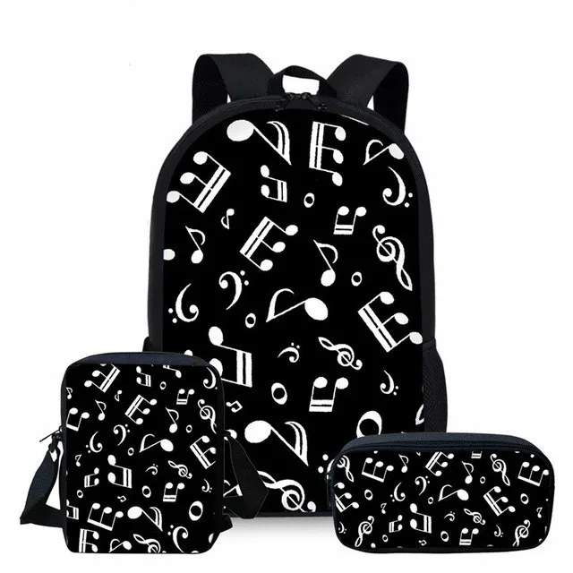 3D Print School Bags with sloping shoulder bag,laptop backpack,backpack,pencil case,piano keyboard,musical notes,harajuku,3PCs