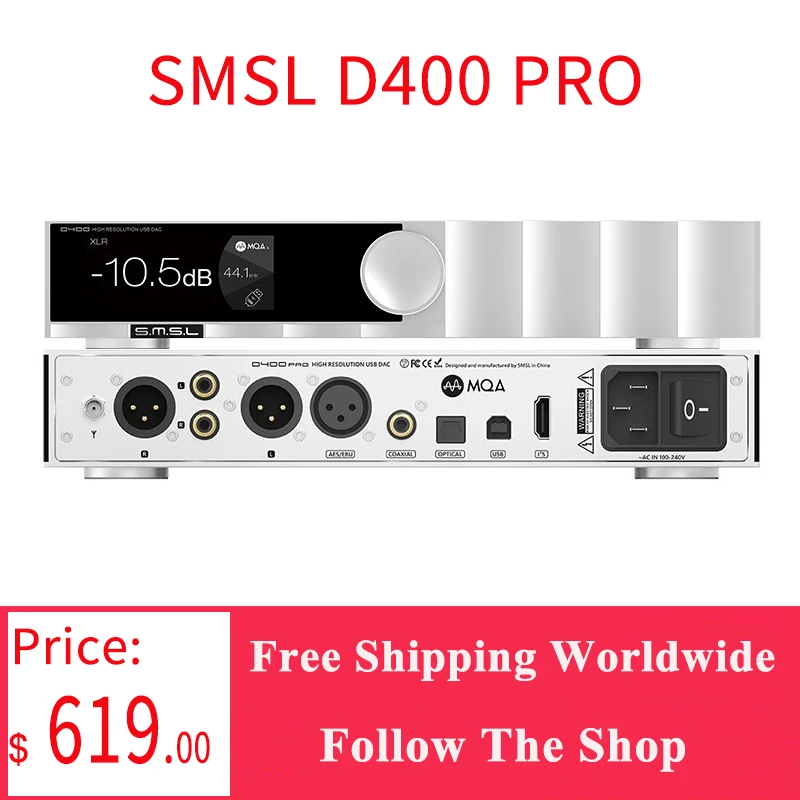 

SMSL D400 PRO USB DAC AK4499EX+AK4191EQ MQA MQA-CD Support DSD512 32Bit/768kHz with Remote Control Decoder