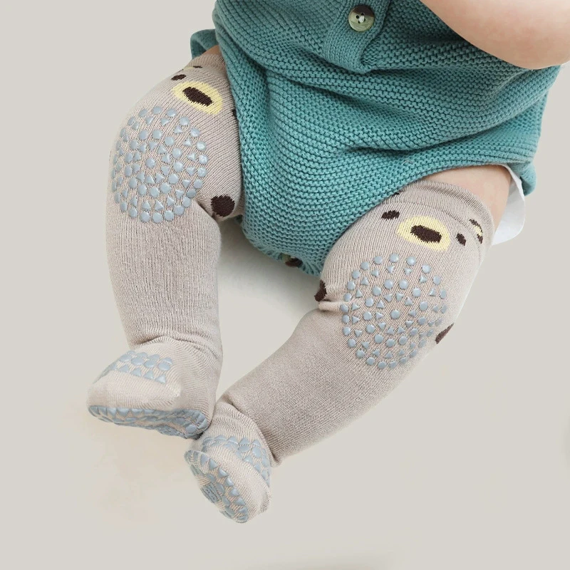 Baby Cartoon Floor Socks Non-Slips Long Sokken Kids Rubber Sole Stockings Cotton Crawling Knee Pads Toddler Over Knee Socks