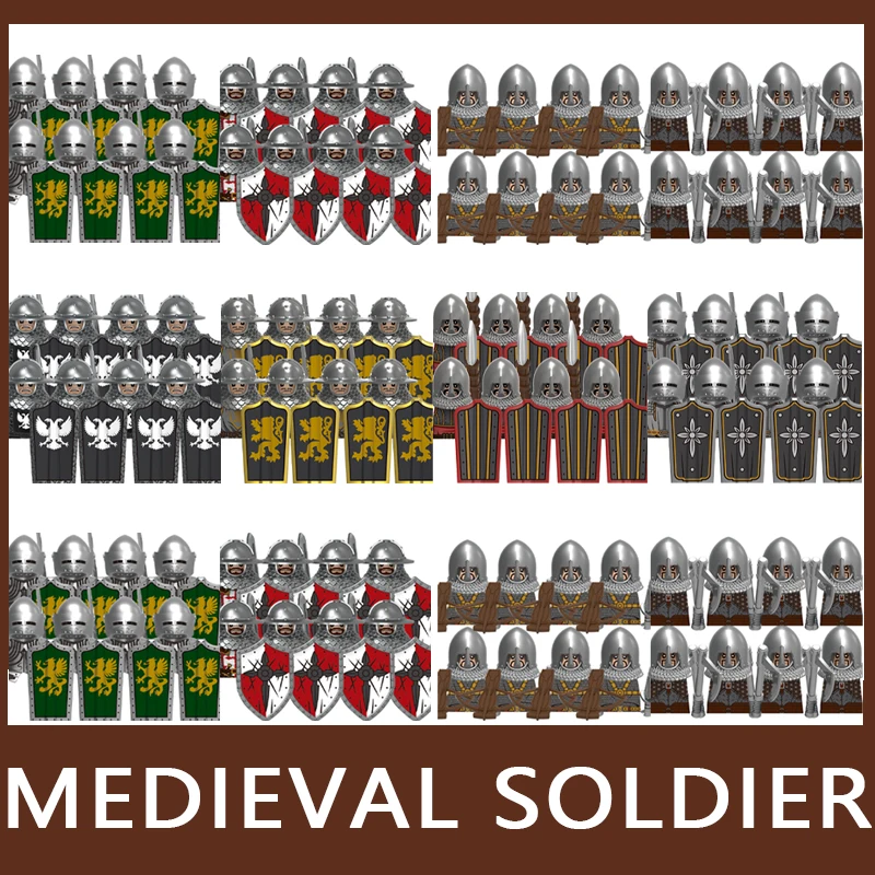 MOC Medieval Castle Soldier Figures Building Blocks Black Eagle Knight Archer Guard Axe Sword Lancer Empire Bricks Toy Gifts Boy