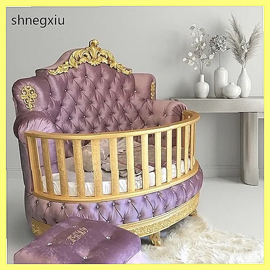 Luxury Handmade Round Crib for UK Market, Premium Material Baby Bed Furniture