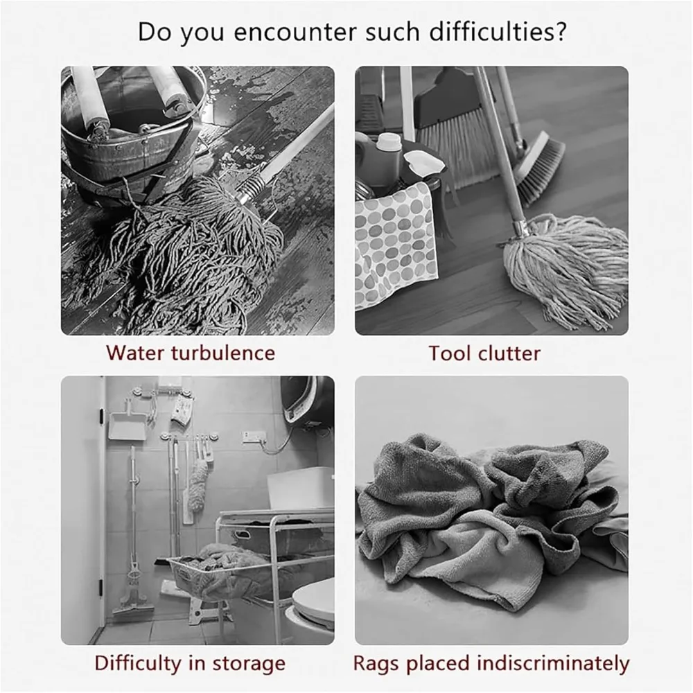 Портативная напольная тележка для чистки со шваброй и держателем для метлы для эффективной организации дома и садовых инструментов