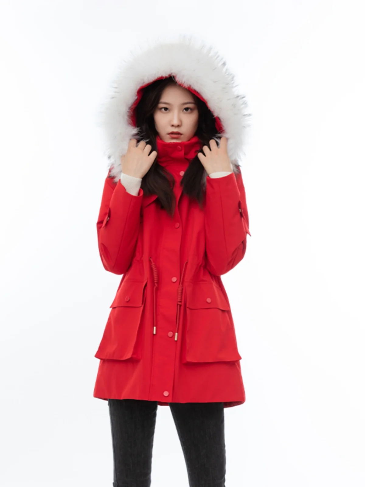 

Red Casual Hooded down Jaet with Large Fur Collar And kets for Women by IMENG Warm Thiened Winter Coat