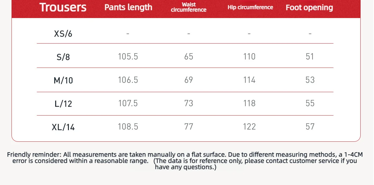 Size chart and fit details