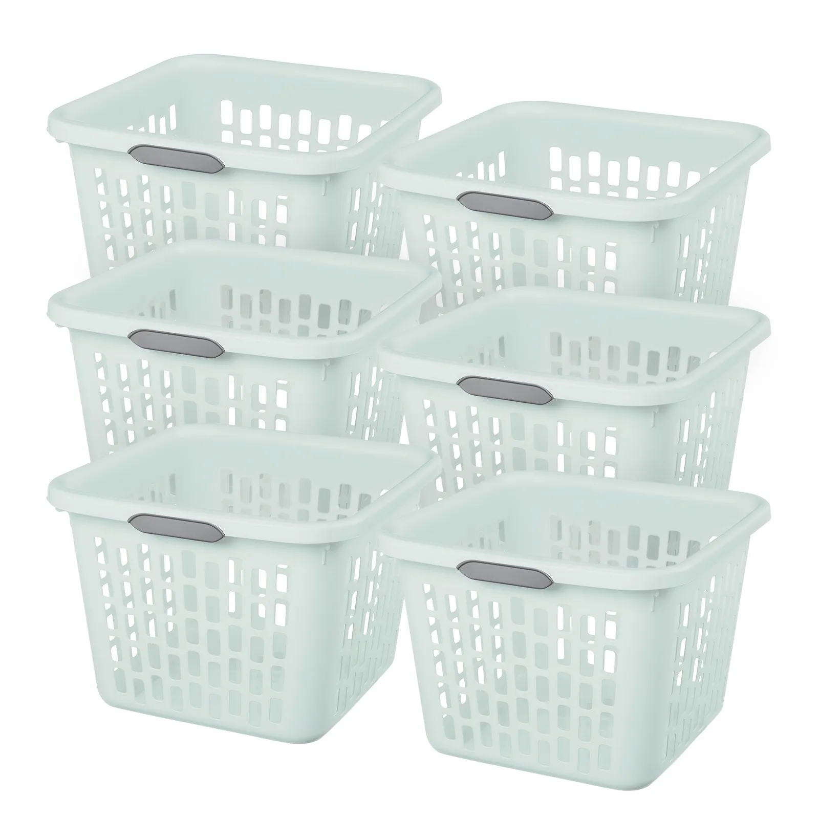 

Laundry Basket, 1.5 Bushel Plastic Hamper with Handles, Mint, 6 Pack