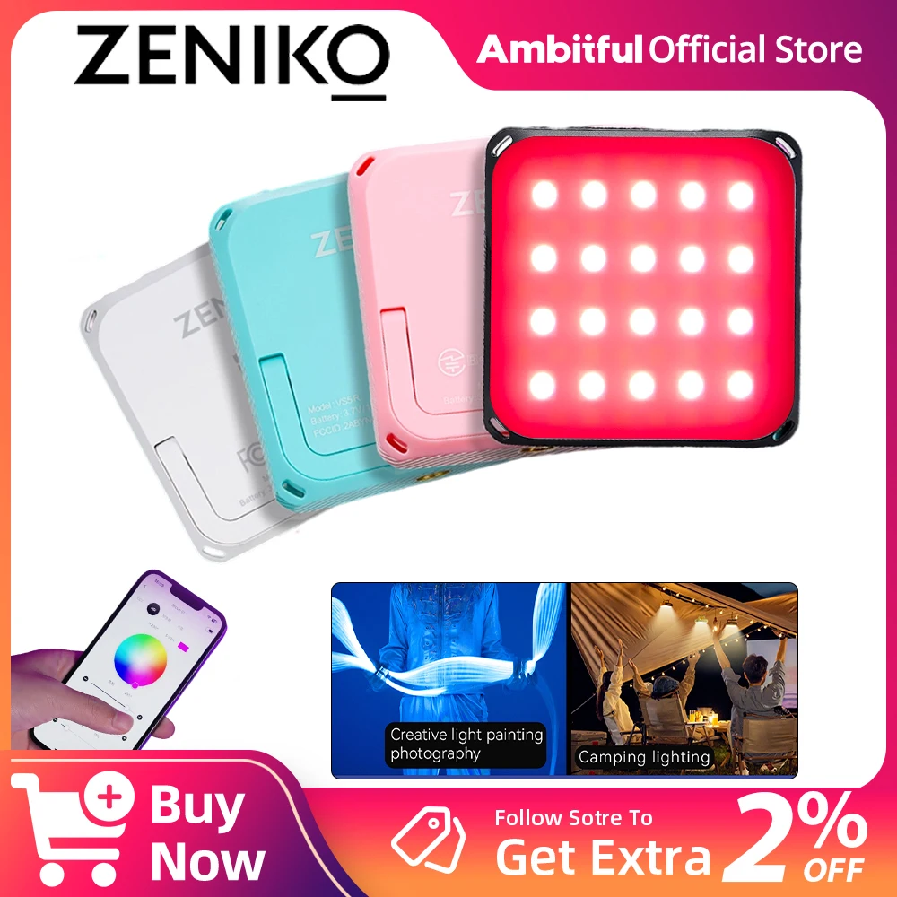 ZENIKO VS5 R Mini RGB Full Color Fill Light VS5 Bi 2500K-8500K Dimmable Pocket Light with APP for Phone DSLR Camera Vlog Live