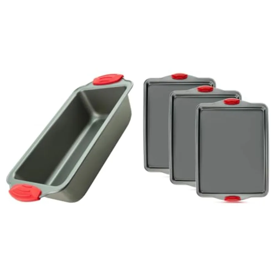 

Baking Mastery Set: NonStick Steel Banana Bread Loaf Pan 3Piece Baking Sheet Tray Set Premium Bakeware with Silicone Handles