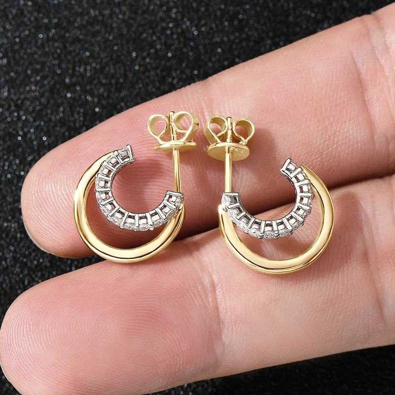 IOGOU 1,5mm D0.18CT Moissanite diamante pendientes de aro abiertos para mujeres niñas pura Plata de Ley 925 pendientes chapados en oro de 14k